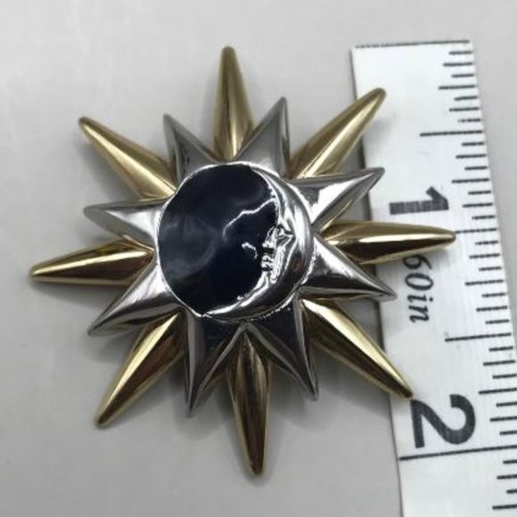 Liz Claiborne Mixed Metal Sun & Moon Brooch - Picture 2 of 6